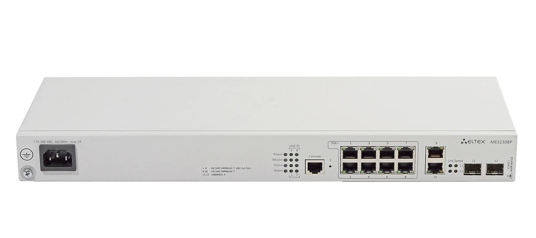 Ethernet-коммутатор MES2308P-DC, 8xPoE+ (1G) + 2x1G RJ45 + 2x1G SFP, L3, 48V DC